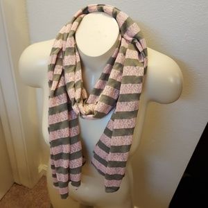 Pink and olive green striped scarf